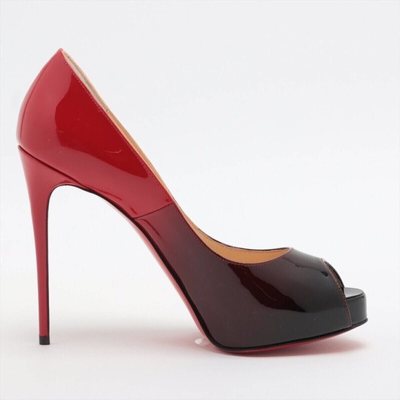 Christian Louboutin Patent Leather Open Toe Pumps 37 1/2 Women's Red x Black Box - Picture 3 of 6